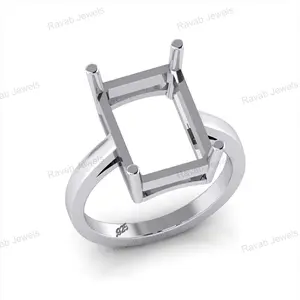 S925 Sterling Silver 6*4mm Rectangle Empty Support Blank Setting Prongs Mountain Semi Mount Ring Base Without Stone For Inlay