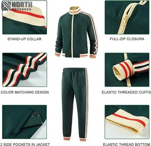 Ensemble de survêtements d'hiver personnalisés avec logo, couleur unie, 100 % coton, légers, respirants, à capuche, avec taille élastique, pour le sport - Product Image 2