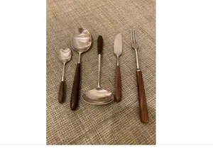 Cuchara de vajilla de boda dorada con mango de madera, cubiertos de primera calidad, utensilios de cocina para cenar, eventos y restaurantes - Product Image 5