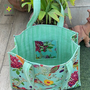 Sac fourre-tout matelassé en coton 100% sur mesure ATITHI ART avec fermeture à glissière et longue poignée - Sac de courses réutilisable et écologique - Product Image 4