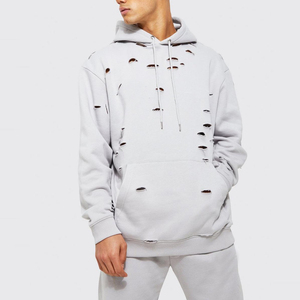 Meilleure vente personnalisé hommes lavé à l'acide en détresse sweats à capuche 100% coton français éponge sweats déchiré uni teint - Product Image 1