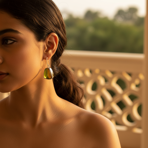 Boucles d'oreilles pendantes en argent pour femmes, pierre vert olive, bijoux fantaisie, idée cadeau - Product Image 3