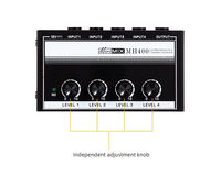 MH400 Mini mélangeur audio à 4 canaux à très faible bruit avec entrées et sortie TS de 1/4 pouces Contrôle du volume pour guitare basse