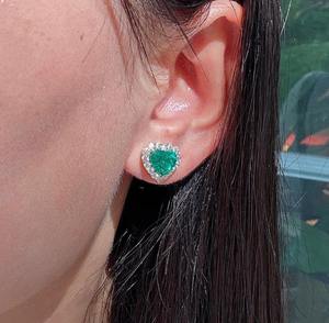 Heart Cut <b>Emerald</b> <b>Stud</b> Earrings with Halo Moissanite Green Gemstone Earrings for Women Luxury Jewelry Gift - Product Image 2