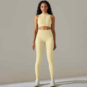 ชุดออกกำลังกายและโยคะสำหรับผู้หญิงสองชิ้นกางเกงออกกำลังกายระบายอากาศได้ดีเสื้อครอปท็อปสำหรับออกกำลังกายหรือชุดลำลอง - Product Image 1