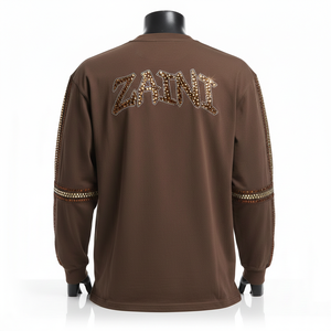 T-shirt à manches longues en coton de haute qualité, marron chocolat, avec strass en cristal, transfert thermique, logo personnalisé, pour hommes - Product Image 2