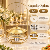 Plat de service professionnel en acier inoxydable doré de 8 L avec couvercle en dentelle orné de strass pour buffets, hôtels, mariages et traiteurs