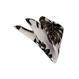 Off White Green <b>Coffee</b> Tropical Leaf Printed Collar <b>Pocket</b> Square - Product Image 1