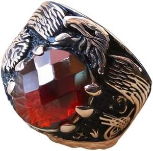 Anillo de Plata de Ley 925 con Garra de Águila y Piedra Preciosa de Granate Rojo Natural, Anillo de Nacimiento de Enero, Novedad al por Mayor para Hombre - Product Image 1