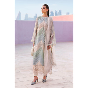 Ensemble chemise et dupatta en mousseline de soie brodée Maria B Chikan avec pantalon brodé jacquard - BIC-4836 - Product Image 3
