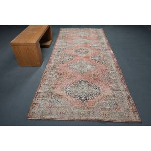 Alfombra turca Vintage naranja y Beige de 49x115 pies, patrón de pasillo rectangular clásico, lana, viscosa, poliéster, respaldo de látex para la vida - Product Image 1