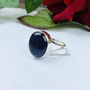 Anillo de piedras preciosas de piedra solar azul Natural de Plata de Ley 925 Anillo de boda de forma ovalada más vendido Perla de diamante fabricada - Product Image 2