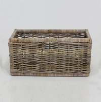 Panier de rangement large en rotin pour bibliothèque, gris naturel, design flexible