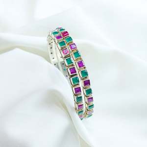 Aasma 925 Silver Bangle with Semi-Precious <b>Ruby</b> & Emerald Stones Single Piece Crystal <b>Bracelet</b> - Product Image 3