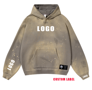 Sweat-shirts à capuche pour hommes, impression hip-hop, lourds, pull-over personnalisé, coton français, vintage, délavé à l'acide, effet usé - Product Image 1