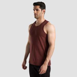 Men's Regular Fit Maroon Energy Rise Tank <b>Top</b> XL Size Cotton Gym Vest with Hood Collar Workout Singlet Style Muscle Design - Product Image 1