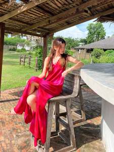 Mejor precio Deep V Neck manga corta Maxi vestido Split Prom vestido de fiesta de noche con lado alto doble abertura hasta el suelo lavable - Product Image 6