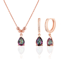 Nuevo Diseño, Juego de Collar y Aretes de Plata de Ley 925 Chapados en Oro con Piedra Natural Diaspore Corte Pera, Antialérgico, para Fiestas y Aniversarios