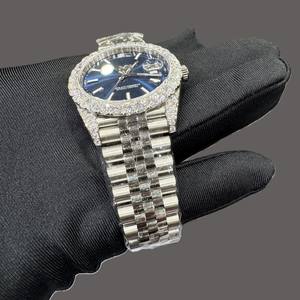Montre pour homme tendance, cadran bleu numérique, analogique, acier inoxydable, Miyota, édition limitée, diamant moissanite, luxe, classique, hip hop, glacée - Product Image 2