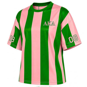 Alpha |   Kapa |   T-shirt rayé Alpha Sorority vert et rose à manches courtes avec lettres grecques 1908 pour femme, décontracté, respirant, coupe classique - Product Image 5