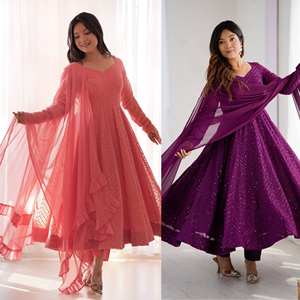 Vestido de Fiesta Vintage Indio/Pakistaní, Pent Dupatta, Georgette Puro Suave y Pesado, Largo hasta el Suelo, Sin Arrugas, Diseño VISHNU K para Mujer - Product Image 4