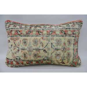 <b>Beige</b> Wool Patchwork Kantha Pillow 12x20 Inches Woven Decorative <b>Cushion</b> Vintage Floral Embroidered Square Print for Sofa Use - Product Image 1