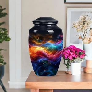 Urna de Cremación de Aluminio con Diseño de Mármol Rosa y Azul - Urna para Cenizas Humanas Adultas de 10 Pulgadas - Urna Funeraria Conmemorativa Hecha a Mano - Product Image 2