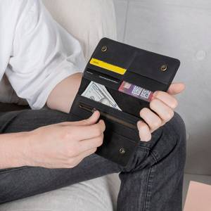 กระเป๋าหนังแท้วินเทจสำหรับผู้หญิงใส่หนังสือเดินทางแบบกระเป๋าสตางค์แบบเปิดปิด Slim-LWM-0010ยาวกันขโมย - Product Image 1