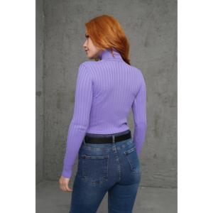Suéter de cuello alto de punto acanalado para mujer Lustrin, mezcla de poliéster y elastano color lila, talla estándar - Product Image 5