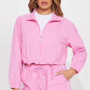 Ensemble de veste coupe-vent et pantalon de jogging imprimés pour l'hiver - Couleur unie, streetwear, vêtements de sport pour femmes, 100% coton - Product Image 2