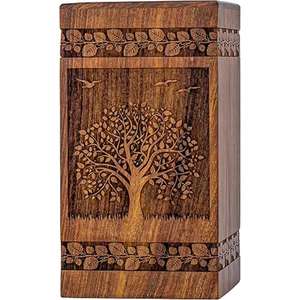 Urnas conmemorativas de madera hechas a mano para cenizas humanas de adultos urnas de cremación grabadas caja de urna de entierro decorativa funeraria de la India - Product Image 2