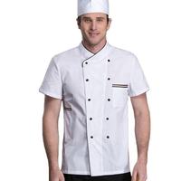 Ensemble d'uniformes de chef unisexe à manches courtes avec chapeau et tablier Veste de cuisinier de cuisine professionnelle pour restaurant hôtel boulangerie OEM ODM