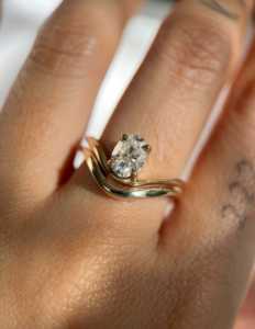 แหวนเพชรทรงหยดน้ำ 1.0-2.0 กะรัต ทองคำแท้ 14k สี D ความสะอาด VVS2 เพชรเลี้ยงในห้องปฏิบัติการ ดีไซน์คลื่น สำหรับผู้หญิง พร้อมใบรับรอง IGI - Product Image 3