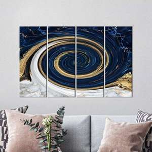 Impression sur toile murale abstraite élégante effet marbre - Art marbré doré, 4P : Prêt à accrocher - Product Image 1