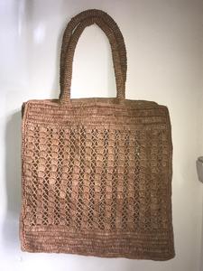 Lindo bolso de rafia para mujer de Madagascar, bolso de mano con bolsillo interior con cierre de cordón con asas de rafia y esquinas - Product Image 5