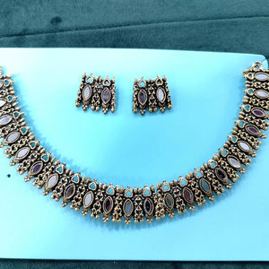 High Quality Gold Plated Kundan Mirror Necklace for Women Traditional <b>Indian</b> Necklace Set For Ethnic Wear - Product Image 1