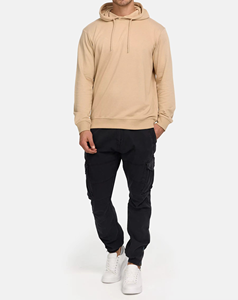เสื้อสเวตเชิ้ตมีฮู้ดสีเบจสำหรับผู้ชาย ทรงปกติ ผ้าฝ้ายเฟรนช์เทอร์รี่ แขนยาว สีพื้น สวมใส่สบายๆ สำหรับฤดูใบไม้ร่วง - Product Image 3
