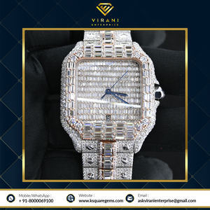 Unbeatable Quality Stylish Unisex Luxurious Analog Stainless Steel <b>Iced</b> <b>Out</b> VVS Clarity Moissanite Diamond Full Bauggate <b>Watch</b> - Product Image 5