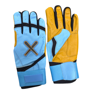 Guantes de Bateo de Béisbol Personalizados en Azul Cielo y Amarillo, Cuero Cabretta Premium, Puño Largo Profesional, Guantes de Bateo de Softbol, Precio de Fábrica - Product Image 1