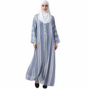 Dubai Ramadan arabo islamico abbigliamento Casual elegante donna musulmana a righe stile tunica manica lunga abito pieno <span class=keywords><strong>con</strong></span> <span class=keywords><strong>spacco</strong></span> <span class=keywords><strong>laterale</strong></span> - Product Image 4