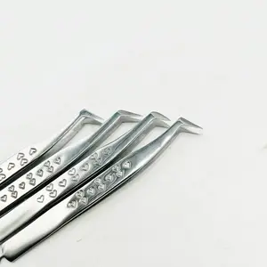 Pinzas para Pestañas de Acero Inoxidable con Logotipo Personalizado, Diseño de Corazón, Juego de 4 Piezas, Herramienta de Precisión para Pestañas, Proveedor OEM Profesional - Product Image 1