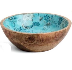 <b>Royal</b> Look Inner Enamel Printed Bowl Wooden Bowl <b>Catering</b> Serving Dishes For Salad Pasta And Soup Serving Bowl <b>Catering</b> Use - Product Image 1
