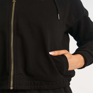 Conjunto Deportivo de 2 Piezas para Mujer, Sudadera con Capucha y Pantalones Jogger de Forro Polar, Color Negro, Manga Larga, Estilo Casual, Marca Privada OEM - Product Image 6