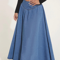 Jupe longue décontractée en denim 100 % coton pour femme, taille haute, style streetwear, fendue, coupe ample, avec ceinture, idéale printemps-été