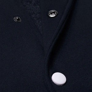 <b>Men's</b> Navy <b>White</b> Varsity Jacket Casual Baseball <b>Coat</b> Regular Fit Stand Collar Covered Button Closure 100% Wool Breathable High - Product Image 4