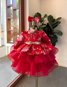 Robe d'hiver princesse en satin et tulle pour bébé fille nœuds décoratifs col mandarin manches longues haute OEM ODM Vietnam's Nhung - Product Image 3