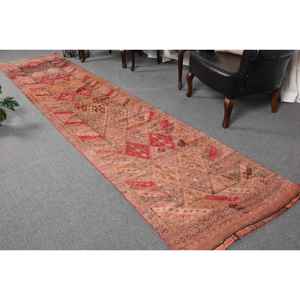 Vintage Herki <b>Runner</b> Rug 2.9x12.7 ft (87x388 cm), Turkish <b>Red</b> Striped Wool Rug - Product Image 1