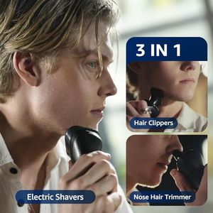 Rasoir électrique sans fil pour homme 3-en-1, rasoir de précision avec kit de voyage étanche, triple lame rapide pour barbe, nez et pattes de cheval - Product Image 5