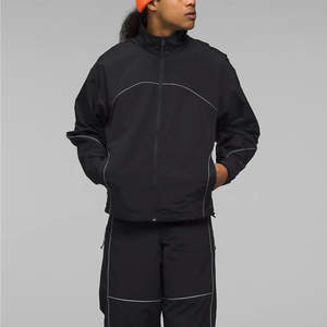 Survêtement pour homme imperméable avec piping réfléchissant, de haute qualité, noir, logo personnalisé imprimé, coton, ample, à capuche, lourd - Product Image 5