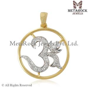 Pendentif Om en or massif 14k, diamant pavé, bijoux unisexe, cadeau pour maman, nouveau Design, bijoux faits à la main - Product Image 4